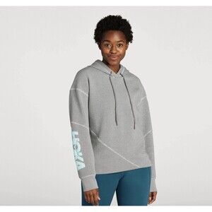 HOKA All-Day Hoodie Gray Blue Stripe Graphics Bungee All Gender L/XL